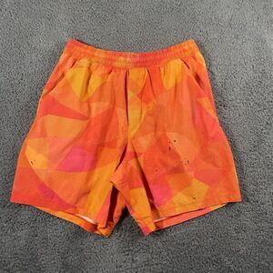 Lululemon Pace Breaker Linerless 6" Inseam Shorts S Orange Mesh Mash Geometric
